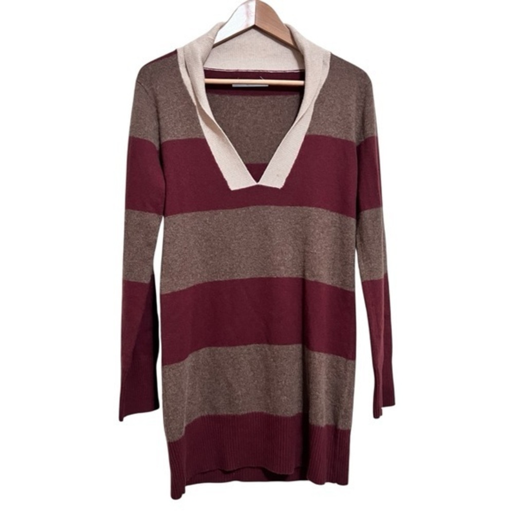 Lily McNeal 100% Cashmere Striped V-Neck Sweater